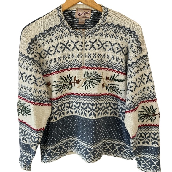 Woolrich Sweaters - Vintage CottageCore Woolrich Knitted Quarter Zip Alpine Fair Aisle Nordic. Sz M
